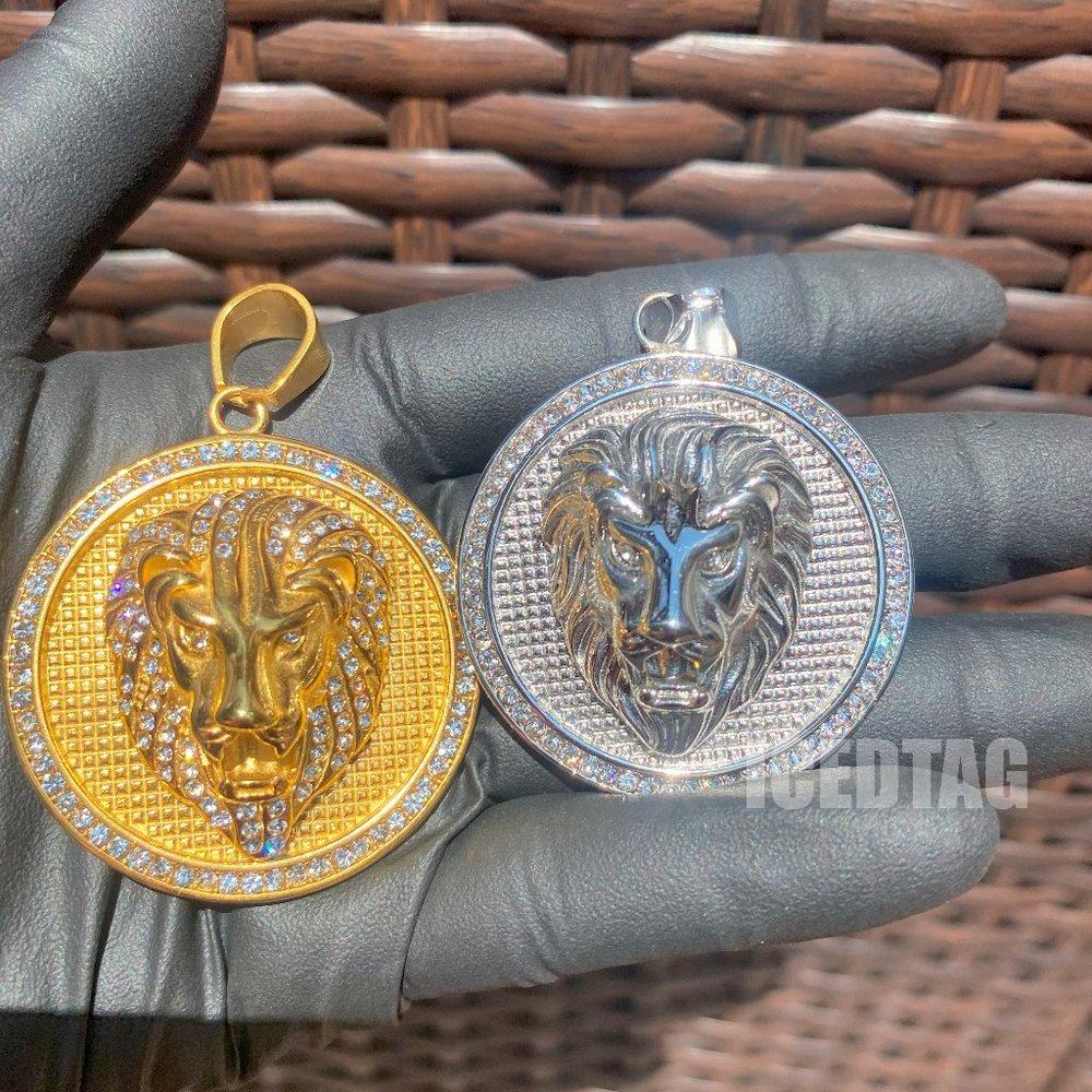 Gold/ Silver Plated Iced Bling-ed Out Diamond Lion Head Hip Hop Pendant Charm